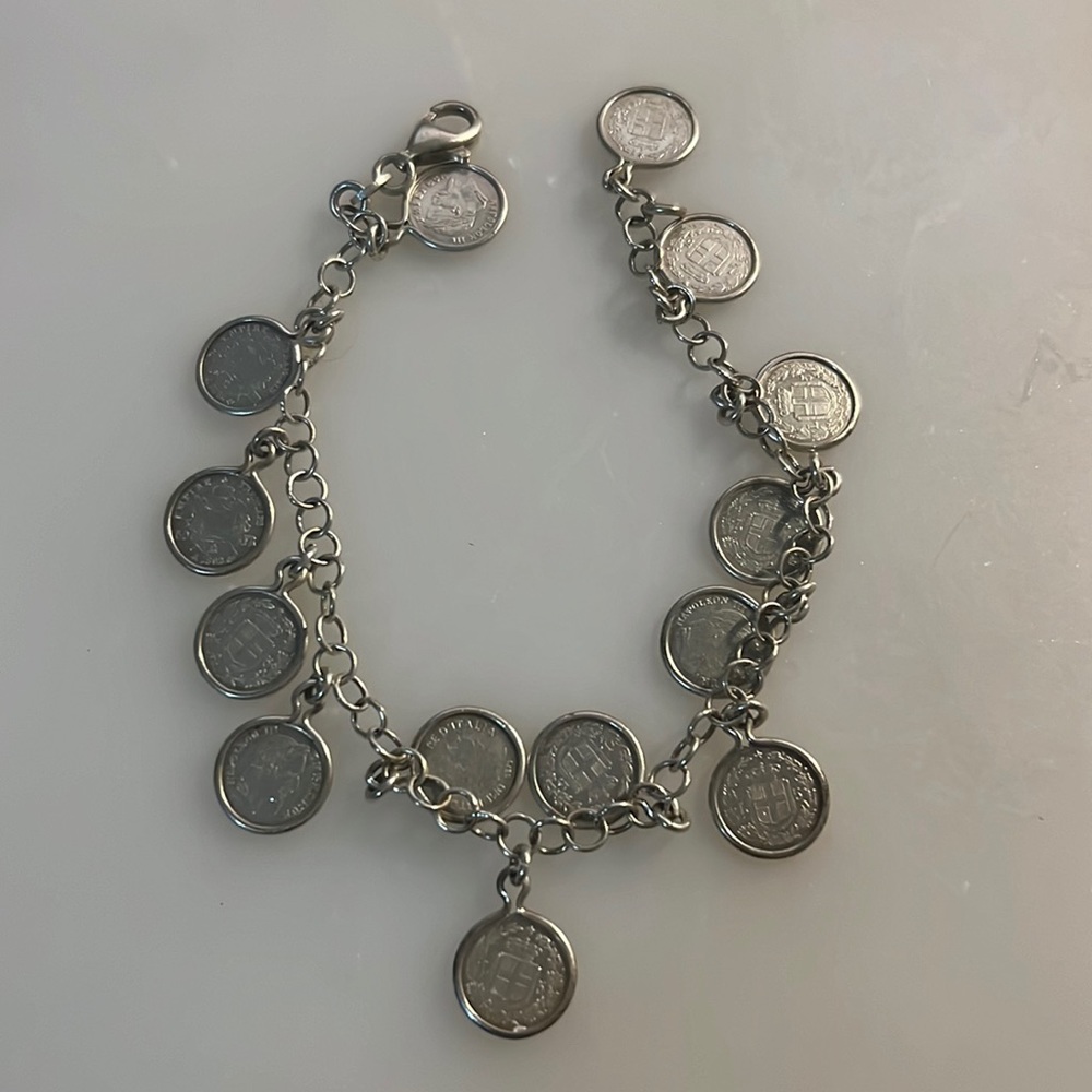 Silver coin charm bracelet